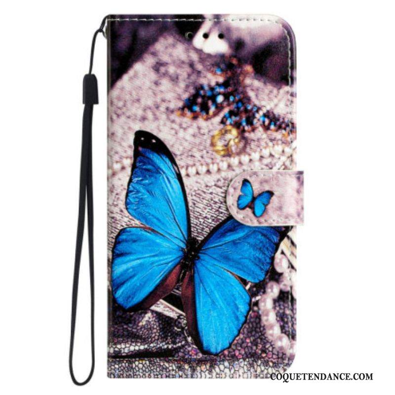 Housse Xiaomi Redmi A1 Papillon Bleu à Lanière