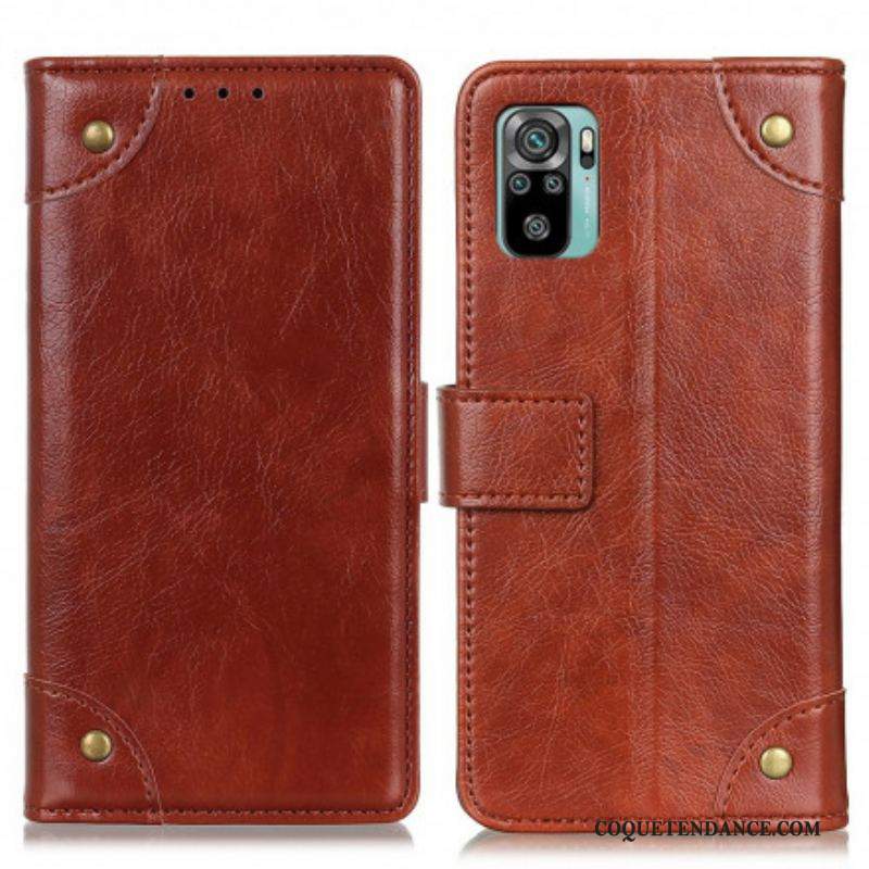 Housse Xiaomi Redmi Note 10/10S/Poco M5s Style Cuir Nappa Rivets Vintage