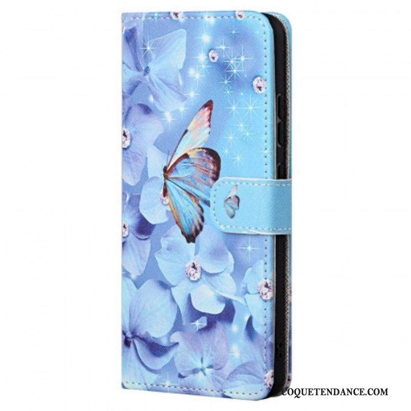 Housse Xiaomi Redmi Note 11 / 11s Papillons Diamants à Lanière