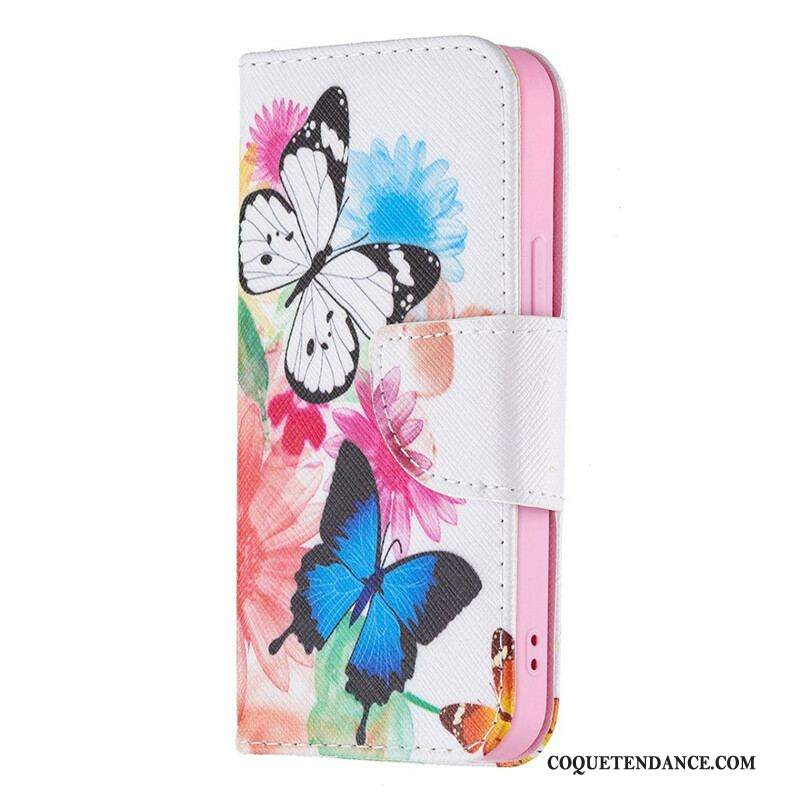 Housse iPhone 13 Mini Papillons et Fleurs Peints