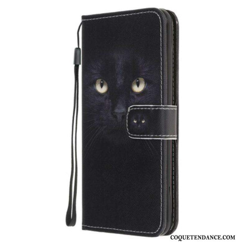 Housse iPhone 13 Mini Yeux de Chat Noir à Lanière