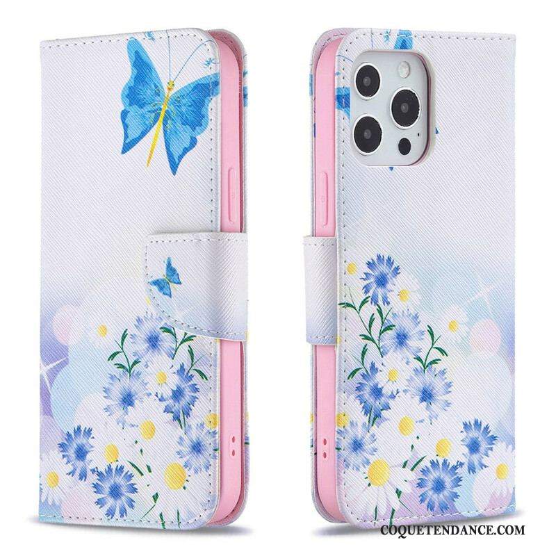 Housse iPhone 13 Pro Max Papillons et Fleurs Peints