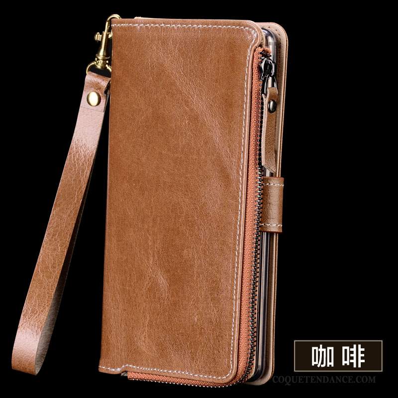 Htc One A9 Coque Sac Marron Mince Fermeture Éclair Étui En Cuir