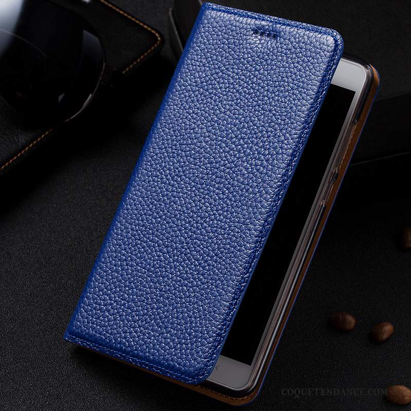 Htc One A9 Coque Étui En Cuir Bleu Cuir Véritable Litchi Housse