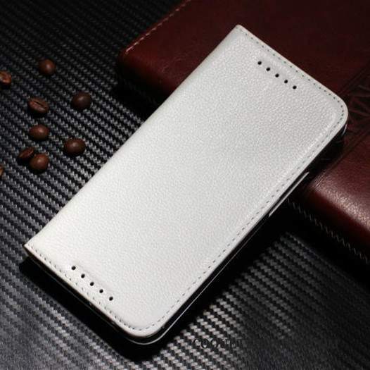 Htc One M8 Coque Blanc Cuir Véritable Étui En Cuir De Téléphone Protection