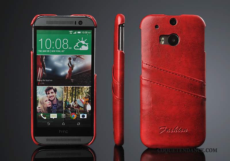 Htc One M8 Coque Cuir Véritable Étui Rouge Carte Protection