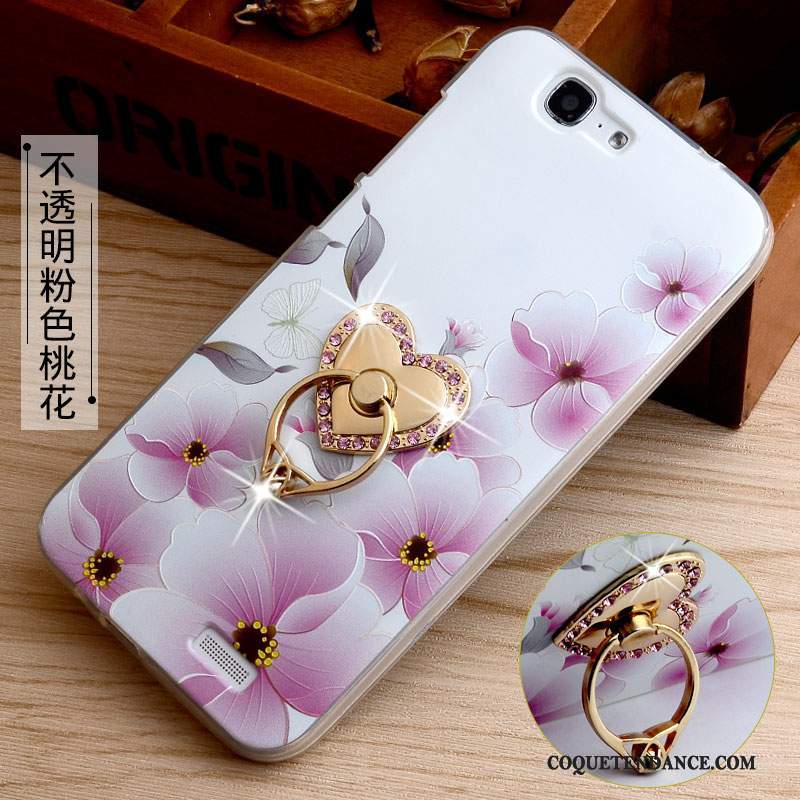 Huawei Ascend G7 Coque Gaufrage Étui Rose Incassable Support