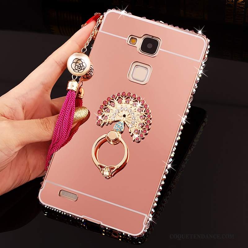 Huawei Ascend Mate 7 Coque Incruster Strass Protection Rose Difficile Tendance