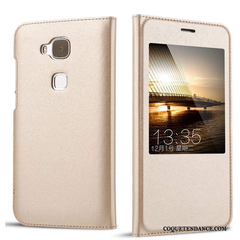 Huawei G7 Plus Coque Cuir Véritable Étui Protection Or Étui En Cuir