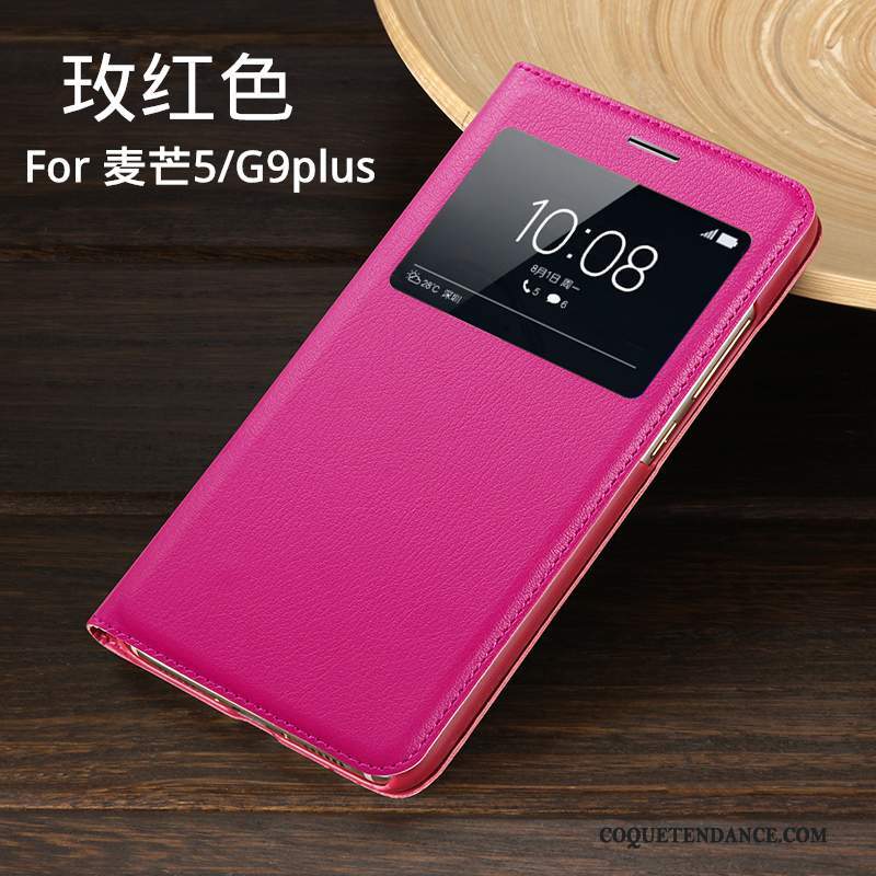 Huawei G9 Plus Coque Clamshell Protection Étui Rouge Pu