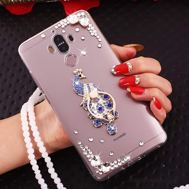 Huawei Mate 10 Pro Coque Bleu Silicone Strass Papillon Ornements Suspendus