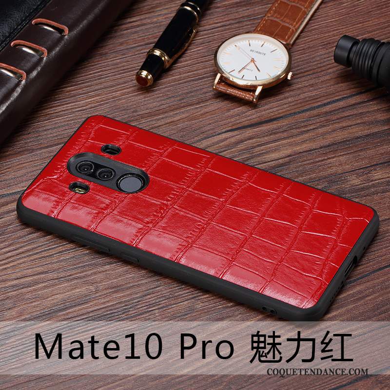 Huawei Mate 10 Pro Coque Cuir Véritable Rouge De Téléphone Étui