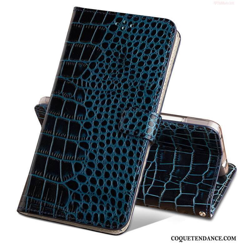 Huawei Mate 20 Coque Étui De Téléphone Bleu Boucle Magnétique Crocodile