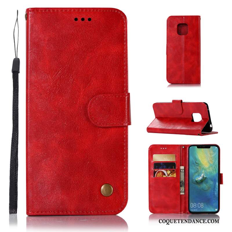 Huawei Mate 20 Pro Coque Carte Rouge Cuir Étui Portefeuille