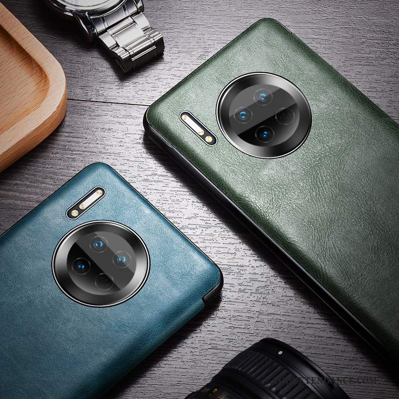 Huawei Mate 30 Pro Coque Cuir Véritable Housse Vert De Téléphone Incassable