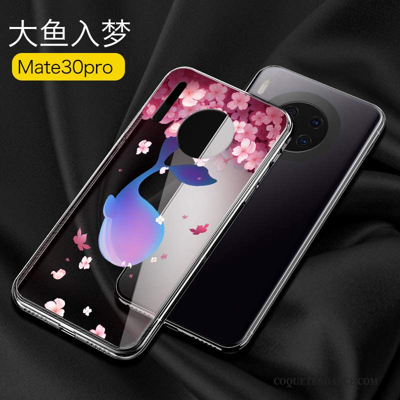 Huawei Mate 30 Pro Coque Transparent Rose Verre Étui Tout Compris