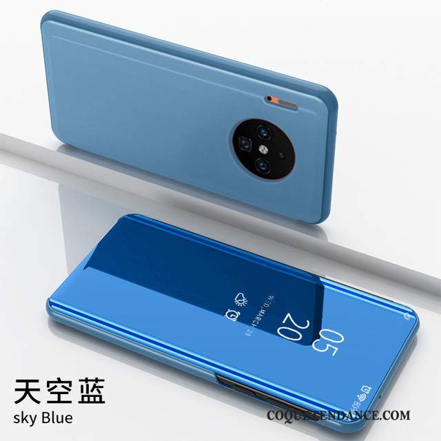 Huawei Mate 30 Pro Coque Étui En Cuir Bleu Support Protection Miroir