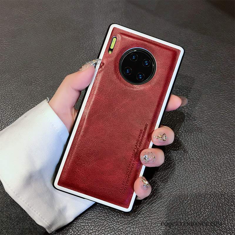 Huawei Mate 30 Pro Coque Étui Protection Rouge Marque De Tendance Cuir