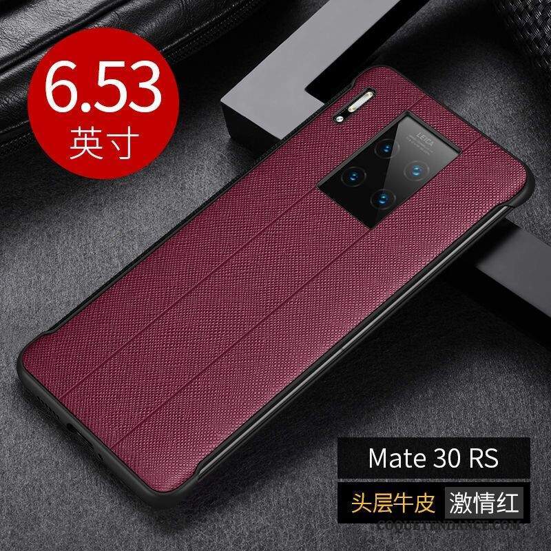 Huawei Mate 30 Rs Coque Étui En Cuir Cuir Véritable De Téléphone Rouge Fluide Doux