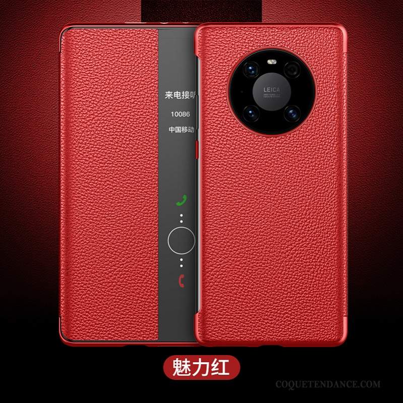Huawei Mate 40 Coque Clamshell Étui En Cuir Cuir Véritable De Téléphone Business