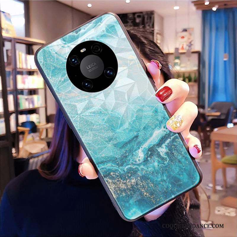 Huawei Mate 40 Coque Modèle Fleurie Losange De Téléphone Bleu Vent