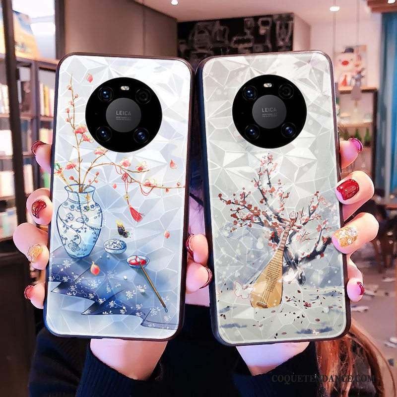 Huawei Mate 40 Coque Simple Style Chinois Bleu Art Étui