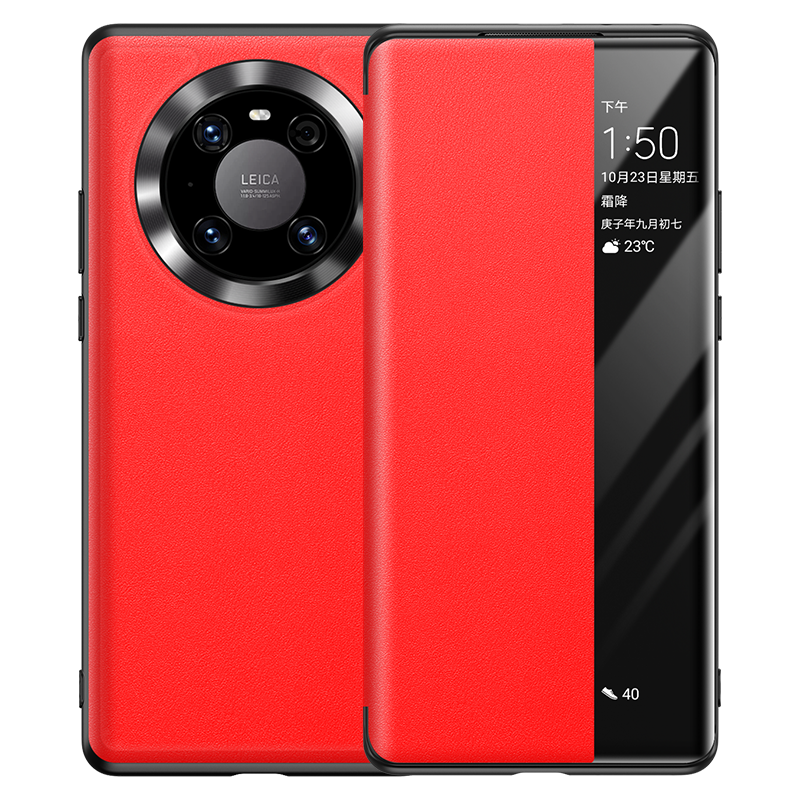 Huawei Mate 40 Pro Coque De Téléphone Rouge Cuir Protection Cuir Véritable