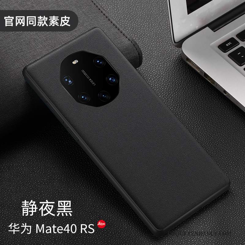 Huawei Mate 40 Rs Coque Protection Étui En Cuir Incassable Cuir Véritable Noir