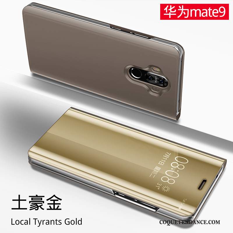 Huawei Mate 9 Coque Miroir Incassable Étui En Cuir Housse Or