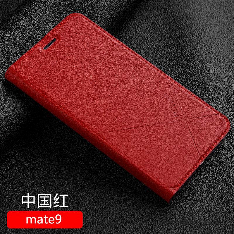 Huawei Mate 9 Coque Rouge Clamshell Étui En Cuir Protection De Téléphone