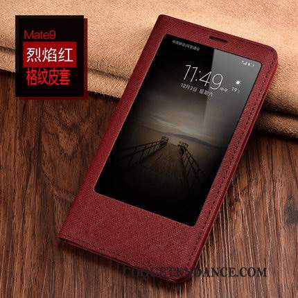 Huawei Mate 9 Coque Étui En Cuir Vin Rouge Clamshell Incassable De Téléphone