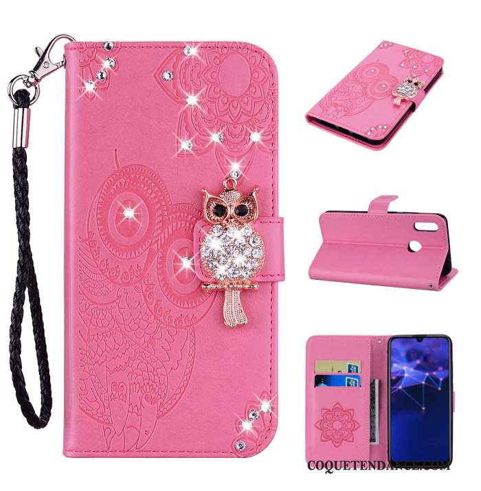 Huawei P Smart 2019 Coque Ornements Suspendus De Téléphone Étui En Cuir Chat Strass