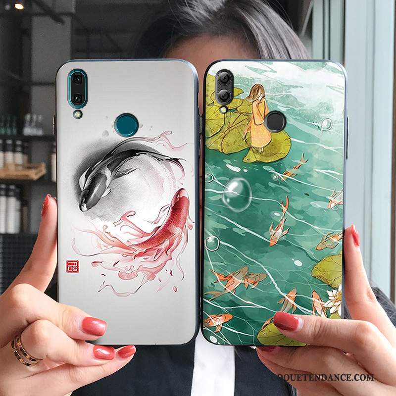 Huawei P Smart+ 2019 Coque Style Chinois Personnalité Étui Délavé En Daim Vintage