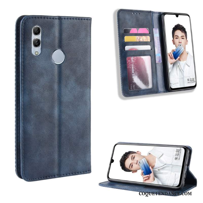 Huawei P Smart 2019 Coque Étui En Cuir Housse Vintage Bleu Modèle Fleurie