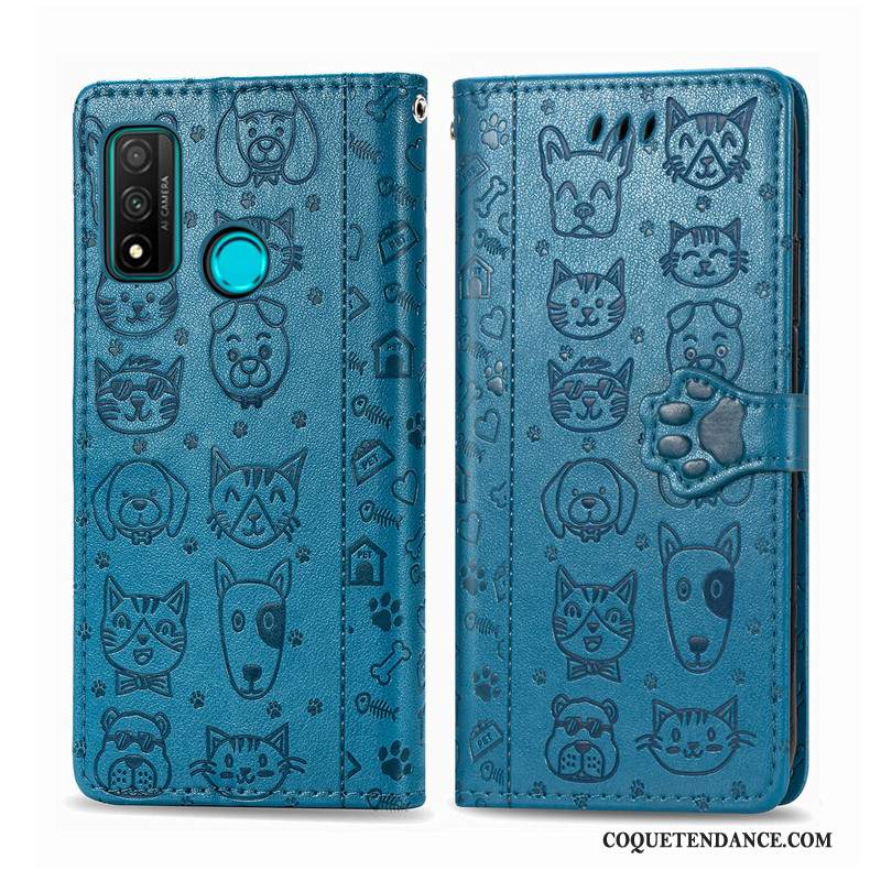 Huawei P Smart 2020 Coque Housse Étui En Cuir Protection Similicuir Bleu