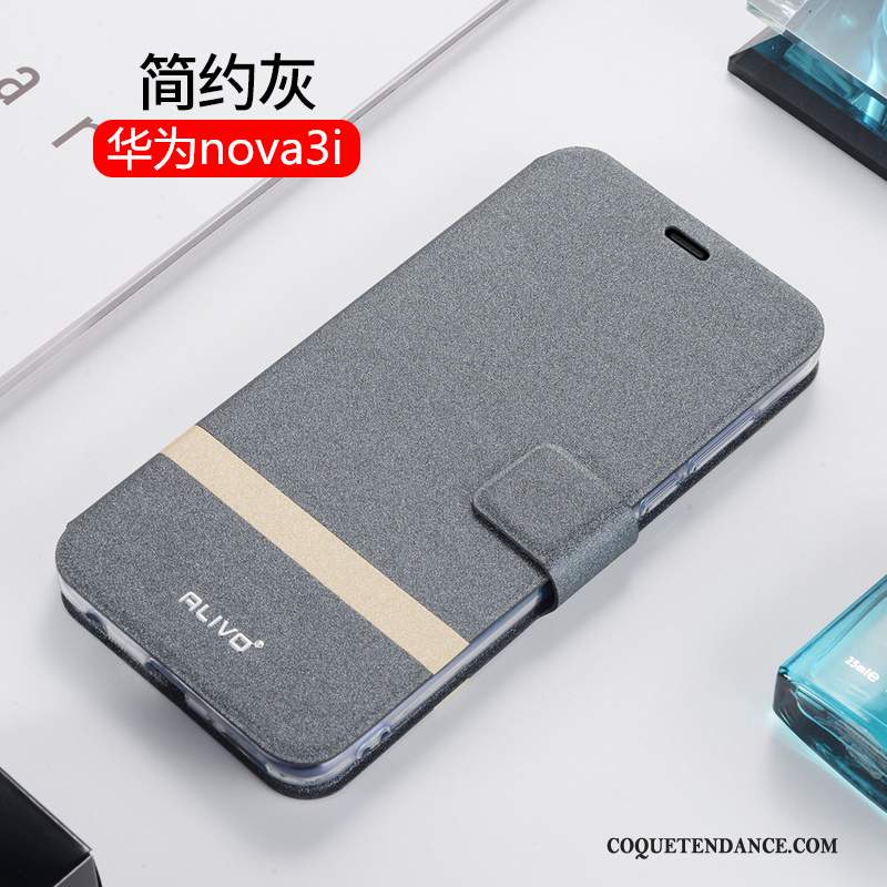 Huawei P Smart+ Coque Clamshell Étui En Cuir Gris Silicone Tout Compris