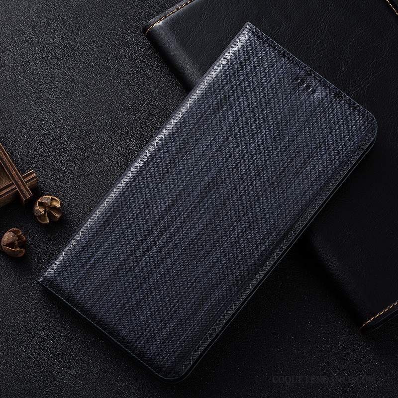 Huawei P Smart+ Coque Cuir Véritable Bleu Étui En Cuir De Téléphone Vérifier Carreaux