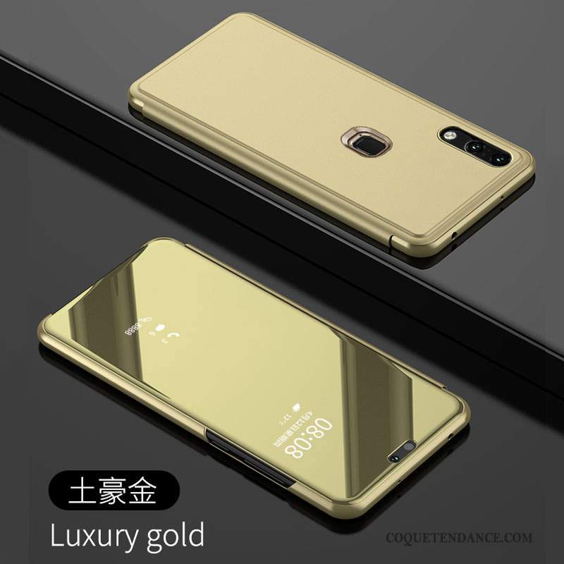 Huawei P Smart+ Coque Miroir Protection De Téléphone Étui En Cuir Or