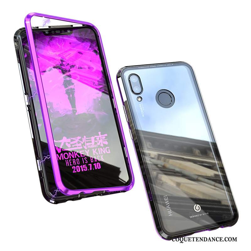 Huawei P Smart+ Coque Personnalité Verre Transparent Incassable Violet