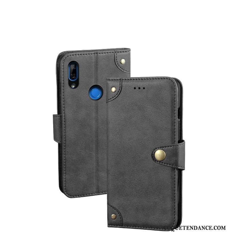 Huawei P Smart Z Coque Protection Portefeuille Modèle Fleurie Noir Étui En Cuir