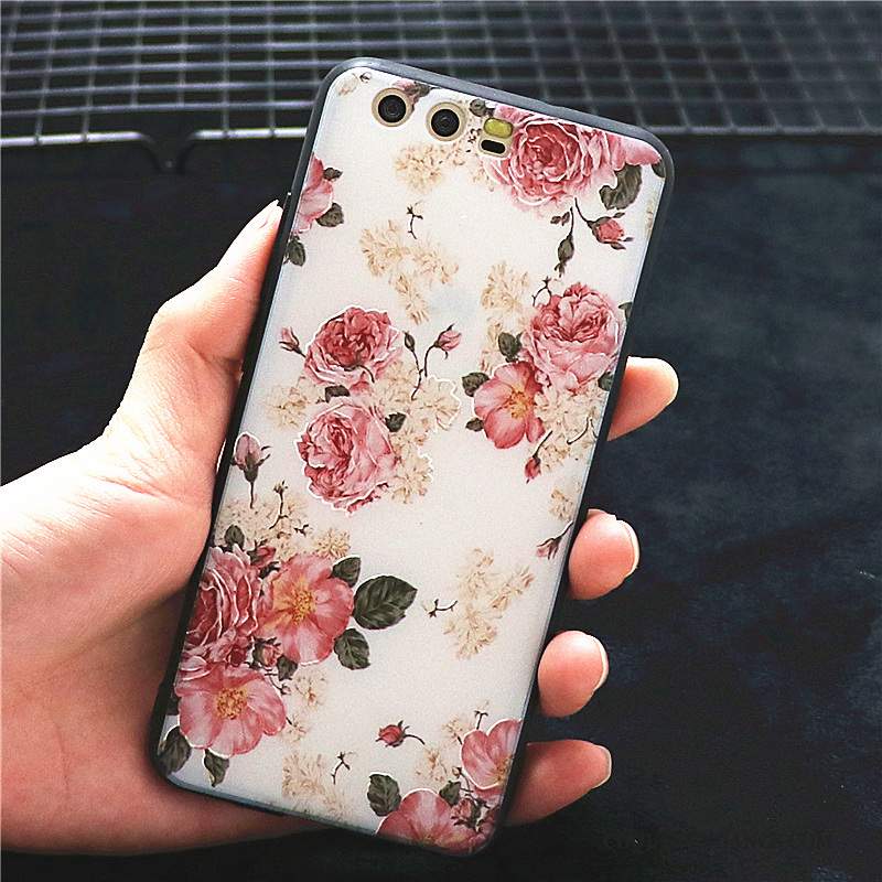 Huawei P10 Coque Fleur Protection Bordure Rouge Étui