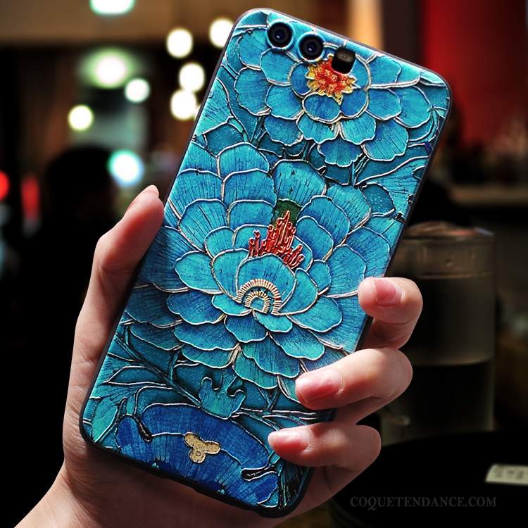 Huawei P10 Coque Étui Personnalité Style Chinois Bleu Ethnique