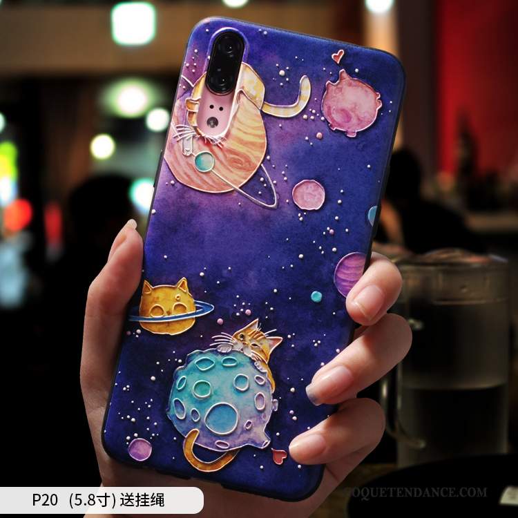 Huawei P20 Coque Gaufrage Personnalité Tout Compris Délavé En Daim Violet