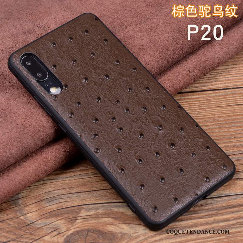 Huawei P20 Coque Oiseau Cuir Fluide Doux De Téléphone Cuir Véritable