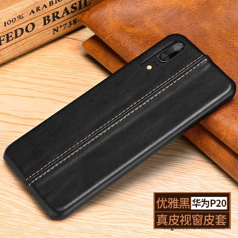 Huawei P20 Coque Protection Cuir Cuir Véritable Business De Téléphone