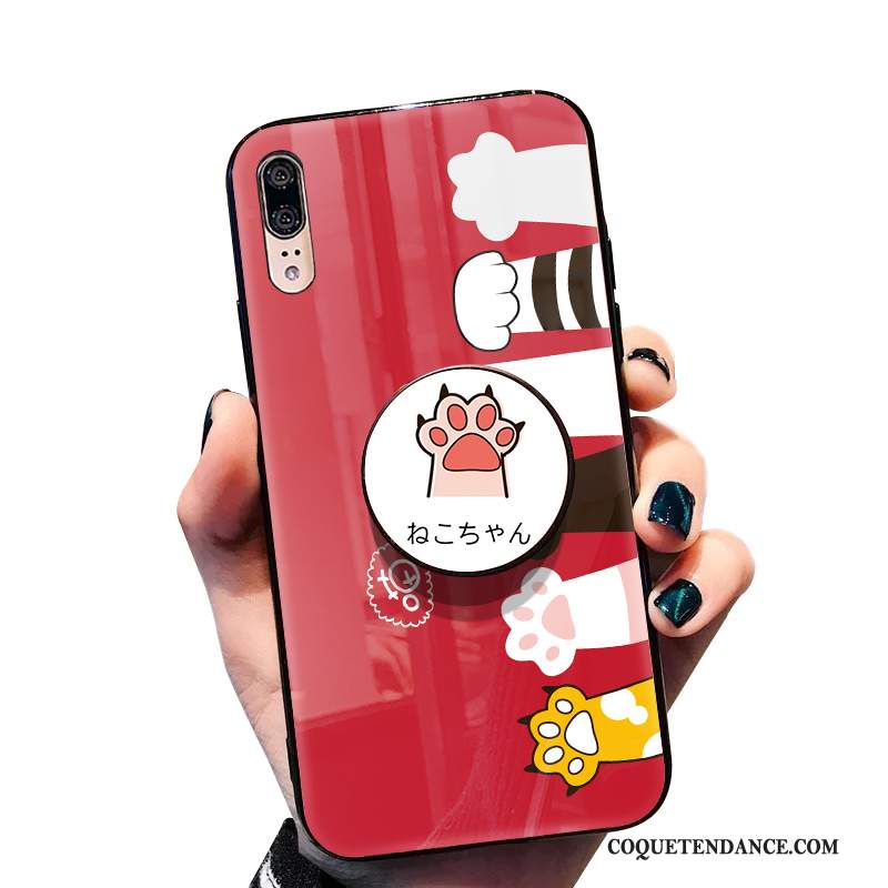 Huawei P20 Coque Rouge Dessin Animé Verre Tendance Créatif