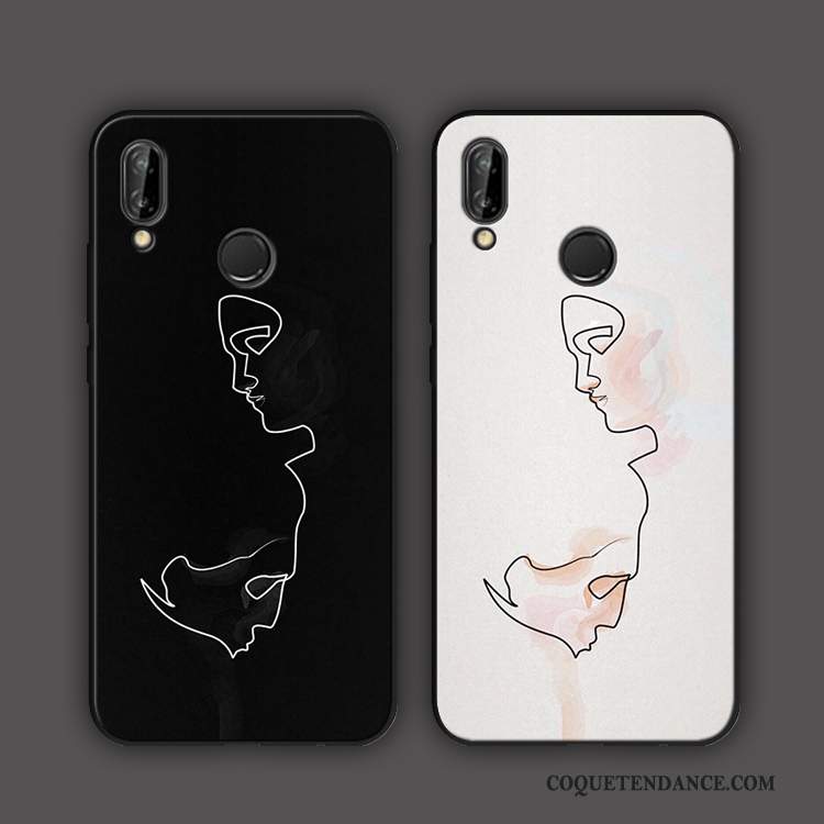 Huawei P20 Lite Coque Ligne Noir Abstrait Amoureux