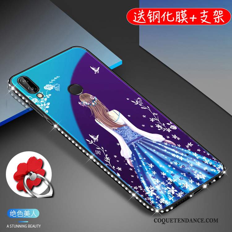 Huawei P20 Lite Coque Protection Étui Verre Violet Strass