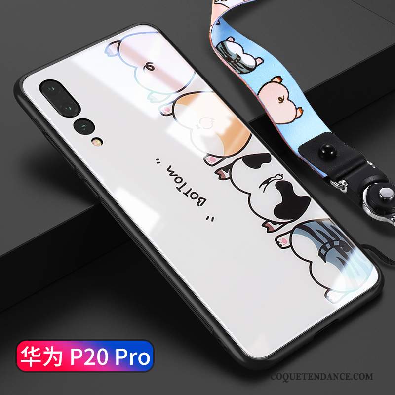 Huawei P20 Pro Coque Dessin Animé Fluide Doux Tendance Blanc Verre