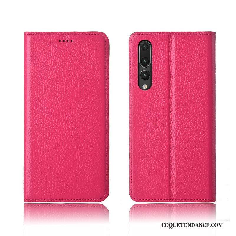 Huawei P20 Pro Coque Litchi Étui Nouveau Rouge Cuir Véritable